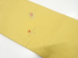 金彩　茶道具に草葉模様　刺繍　名古屋帯